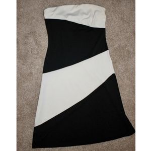 Black and White Color Block Strapless Mini Dress
